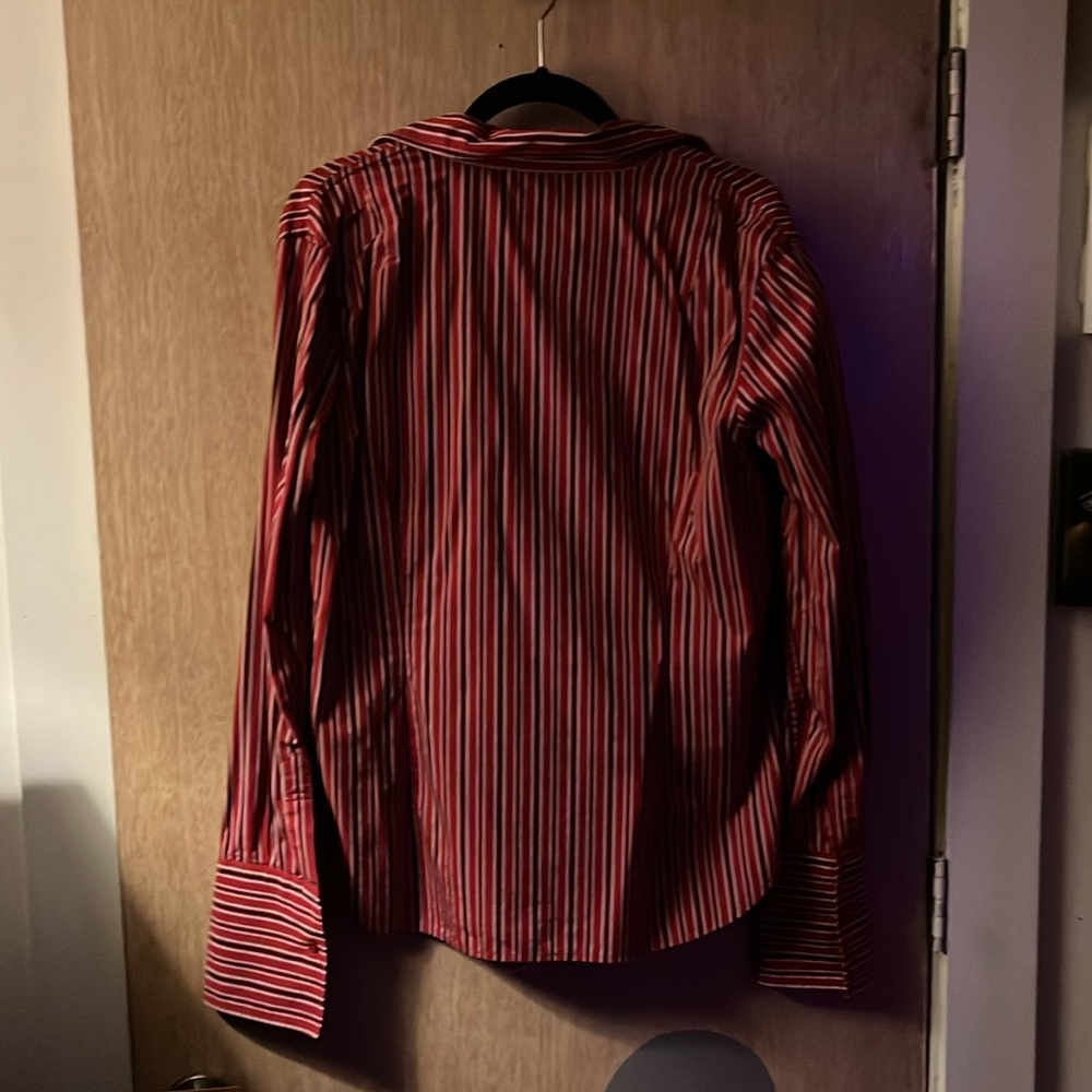 MODA International Red/Black Striped Button Down Shirt/ XL - Picture 2 of 3
